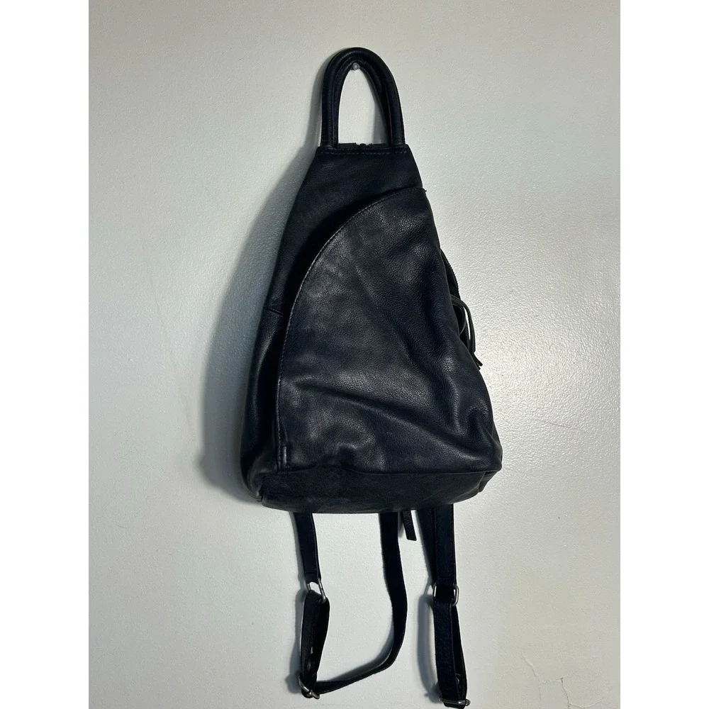 Free People Black Leather Backpack Satchel